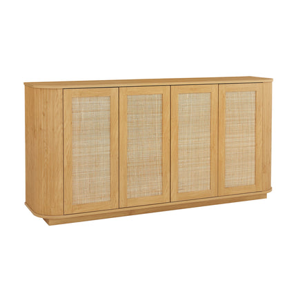 Contemporary Wave Shaped TV Stand With Rattan Doors