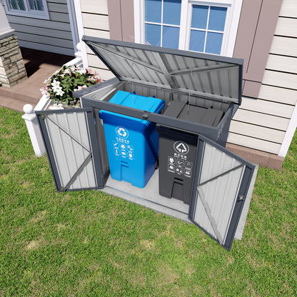 Outdoor Trash Can Storage Shed For 2 Bins Garbage - Gray