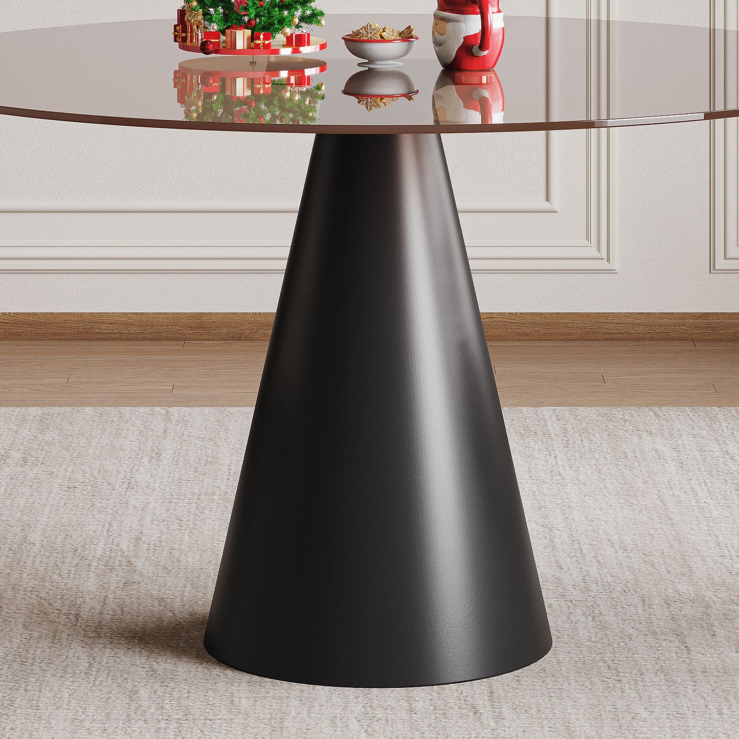 Round Dining Table - Black / Brown - Glass