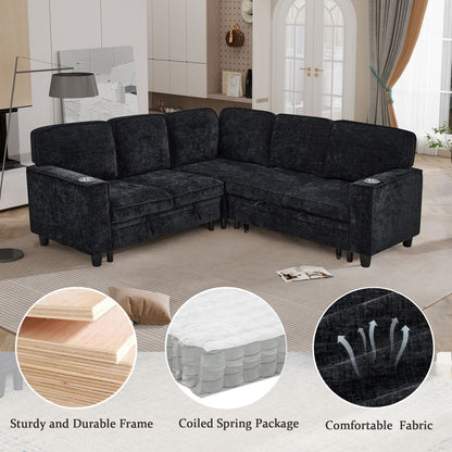 L-Shaped Sofa With Pull Out Sofa Bed With USB