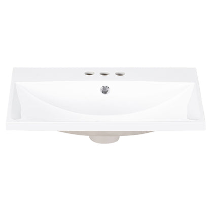 Bathroom Vanity Top, Rectangular Undermount Sink With 3 Faucet Holes, 4" Centerset Compatible - White