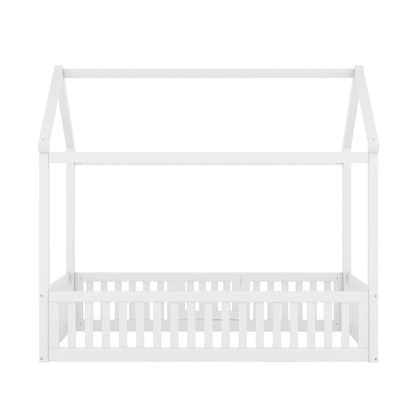Wood House Bed With Fence And Door