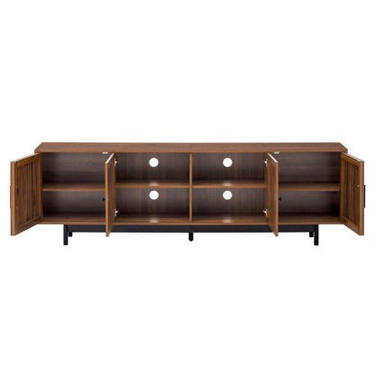 TV Stand For TVs, Entertainment Center With Closed Storage & Cable Management, Soft Closing Hinges - Walnut