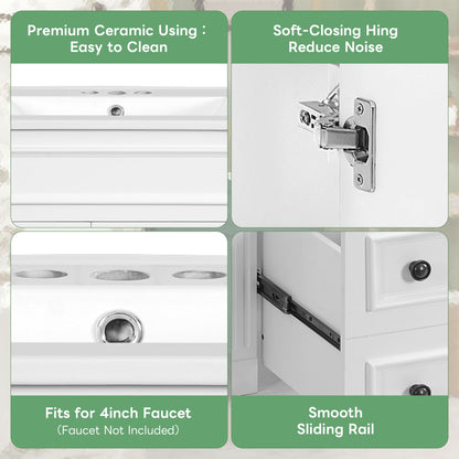 Bathroom Vanity With Sink, Compact Cabinet & 2 Drawers And Adjustable Shelf