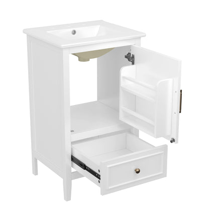 Bathroom Vanity With Sink, Adjustable Feet, 1 Drawer And Door Shelf Storage - White