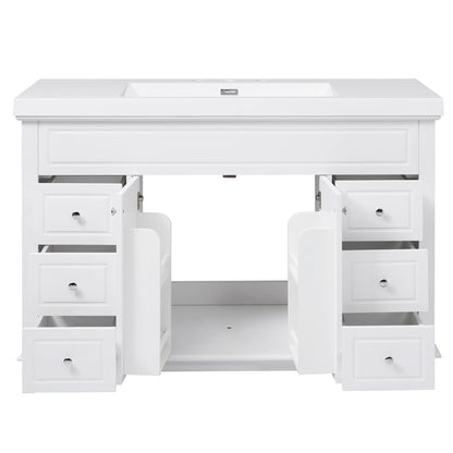 Bathroom Vanity & Sink, 6 Soft Close Drawers & Double Doors - White