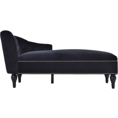 Velvet Chaise Lounge, Button Tufted Right Arm Facing Lounge Chair With Nailhead Trim For Living Room - Black