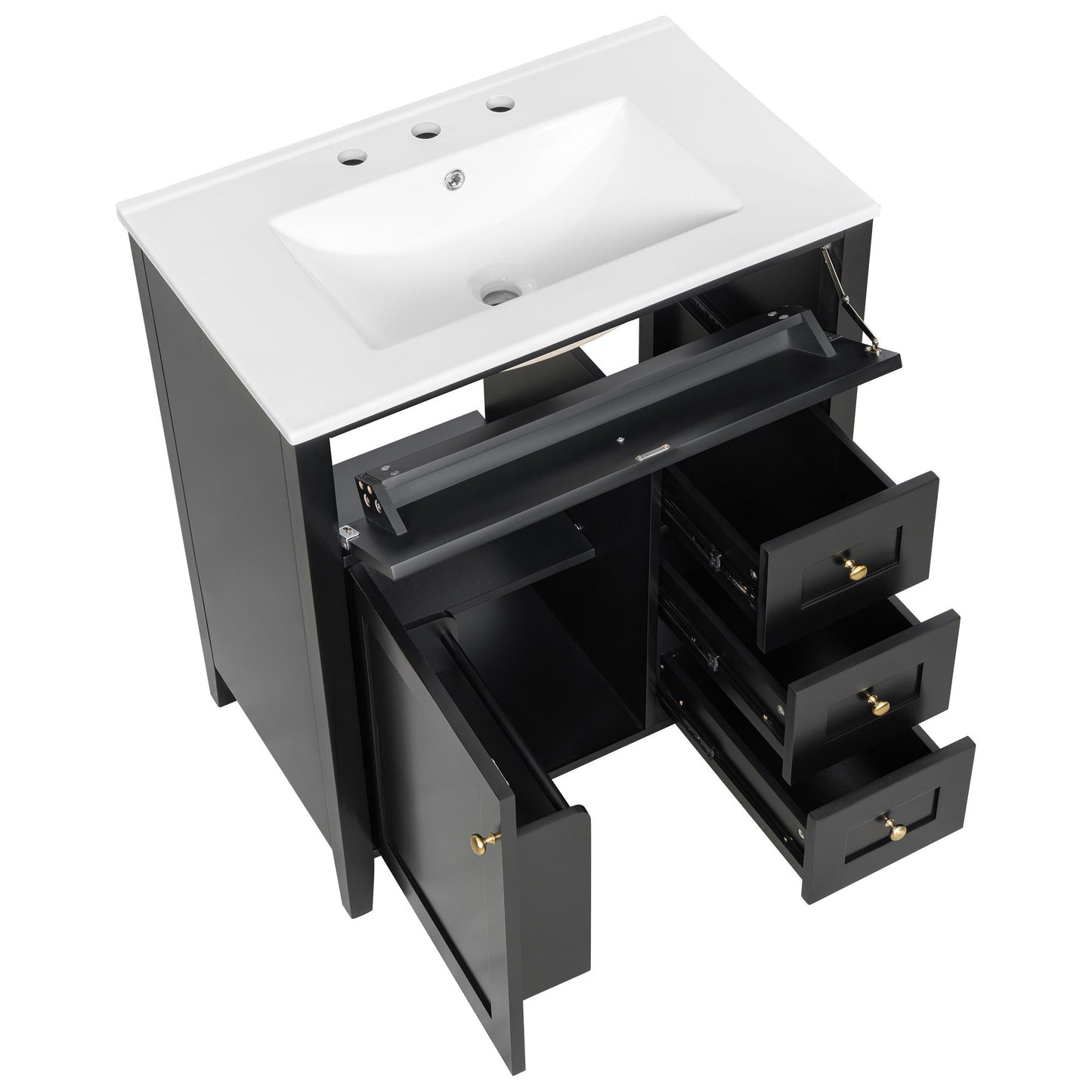Bathroom Vanity With Sink, 3 Drawers And Adjustable Shelf