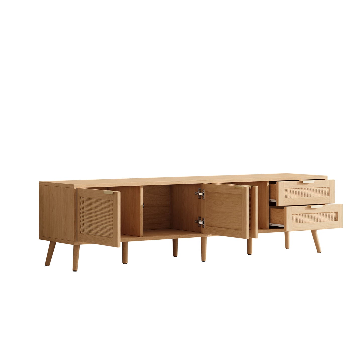 TV Stand, Media Console, 2 Drawers & Cable Management - Natural Wood