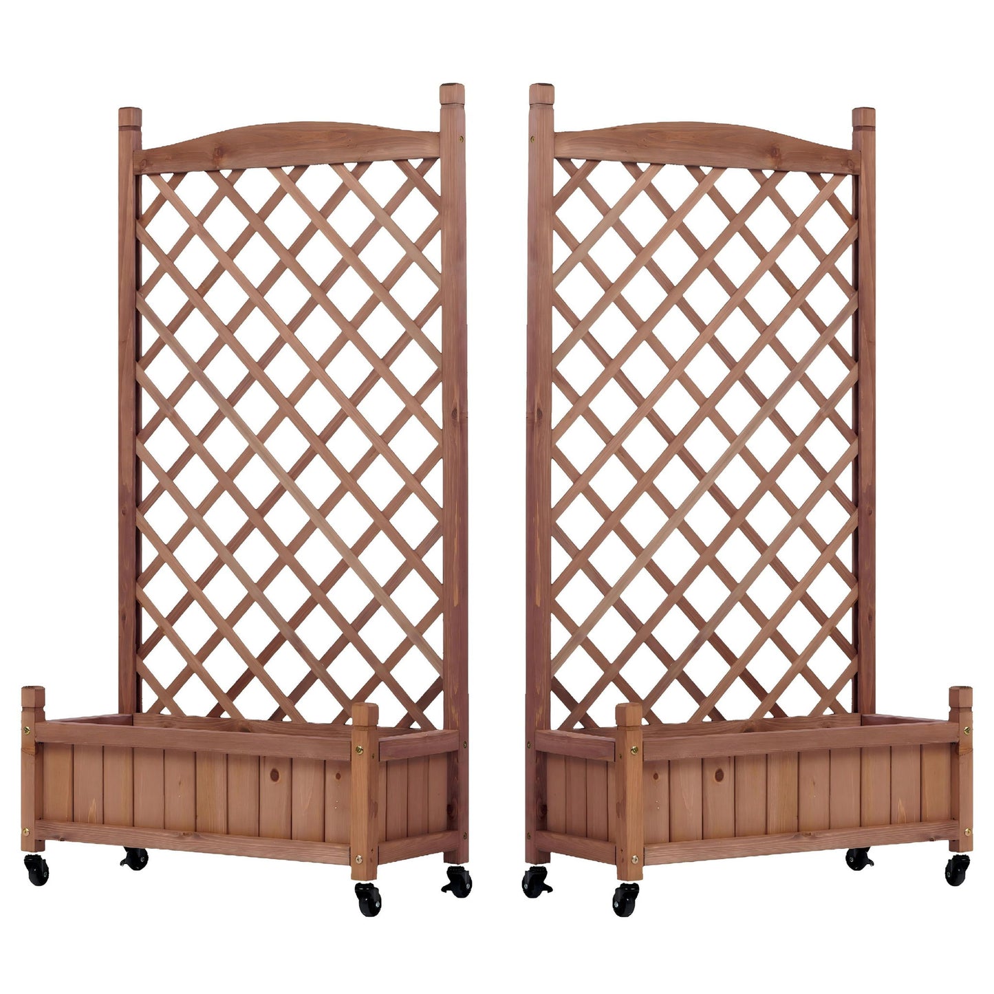 Raised Garden Bed With Trellis 2 Pack, Outdoor Planter Box & Plant Stand With Climbing Racks - Brown