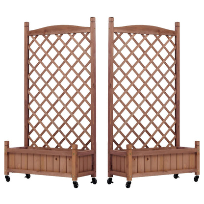 Raised Garden Bed With Trellis 2 Pack, Outdoor Planter Box & Plant Stand With Climbing Racks - Brown