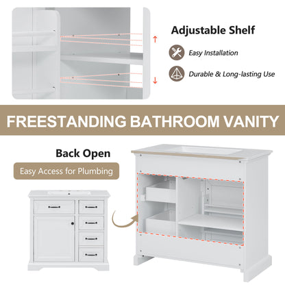 36" Bathroom Vanity With Sink, 2 Tip-Out Drawers, Soft Close Hinges