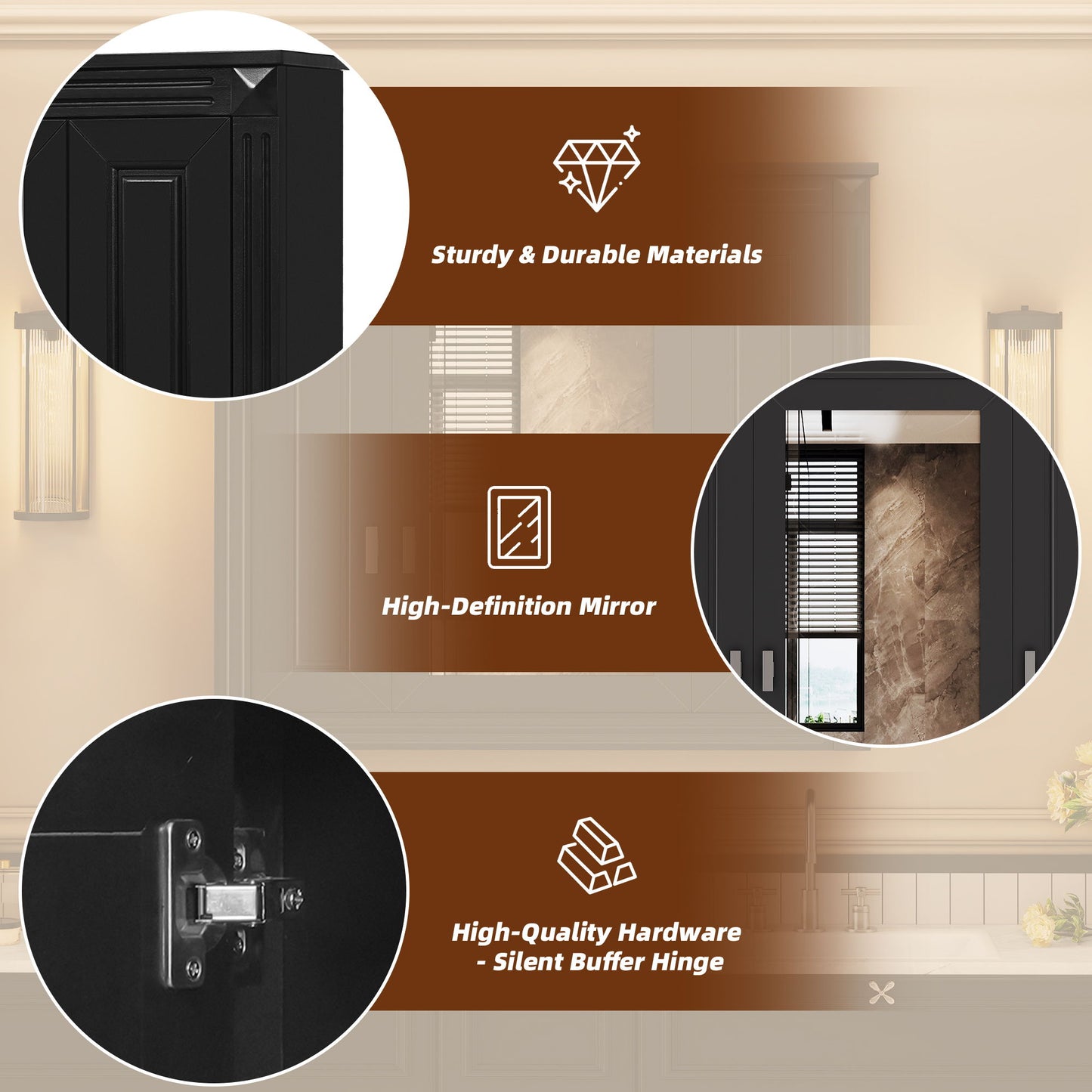 Wall Mounted Bathroom Cabinet With Mirror And 5 Shelves, Rectangular Design