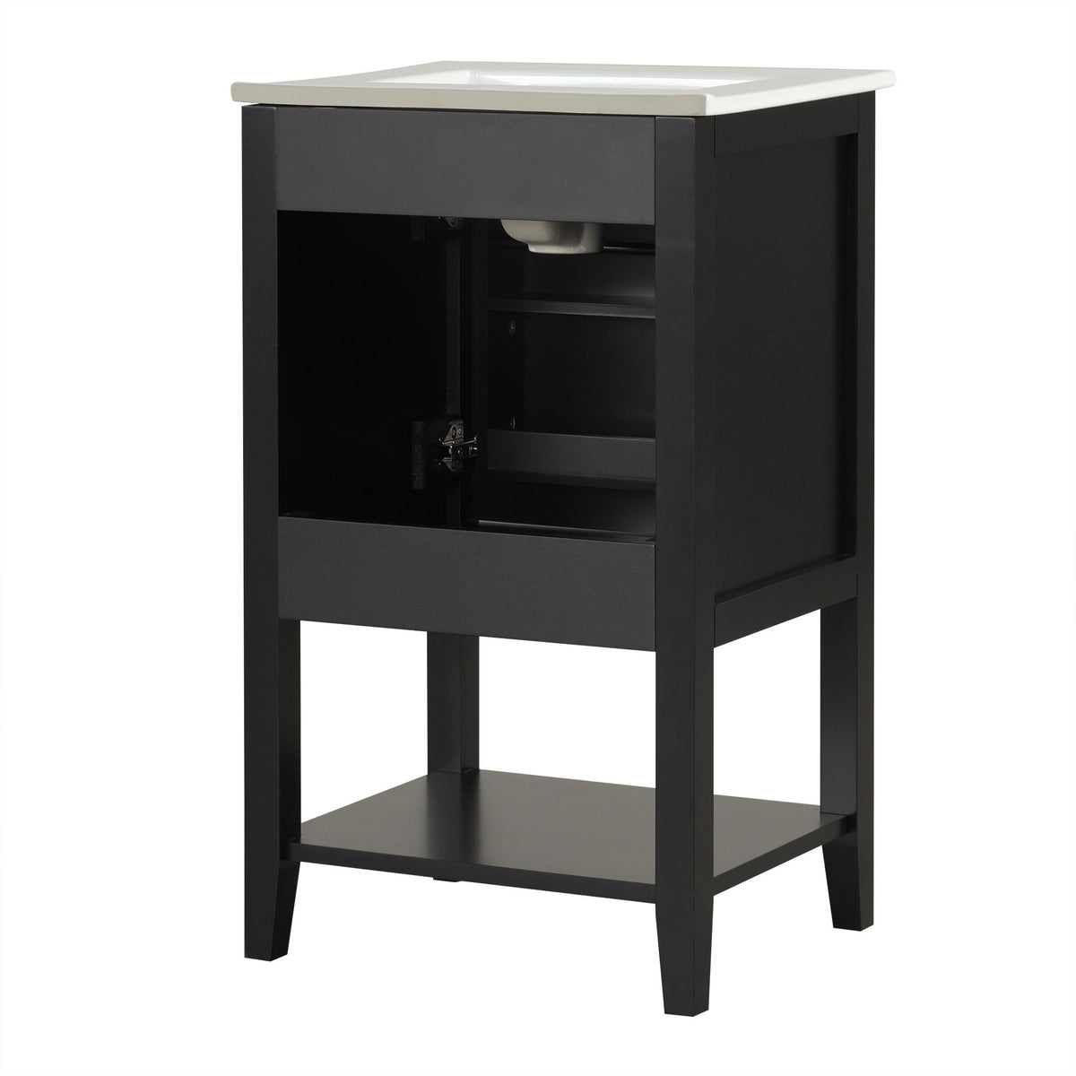 Modern Bathroom Vanity With Sink, Soft-Closing Door And Open Shelf