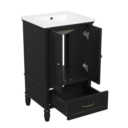 20" Bathroom Vanity With Sink Cabinet With 2 Doors, 2 Drawer, Magnetic Door Stopper, Adjustable Feet, Drop In Sink - Black