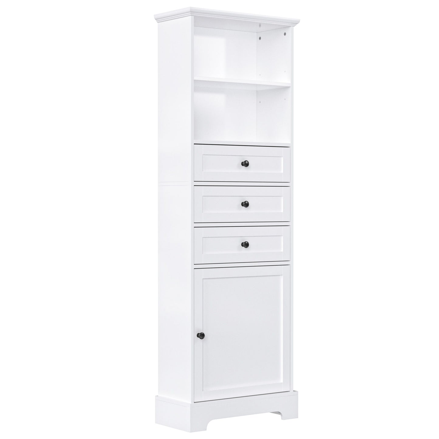 Tall Storage Cabinet With 3 Drawers And Adjustable Shelves For Bathroom