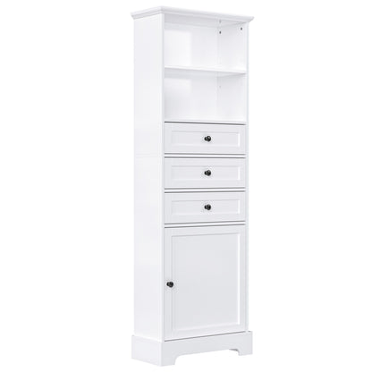 Tall Storage Cabinet With 3 Drawers And Adjustable Shelves For Bathroom