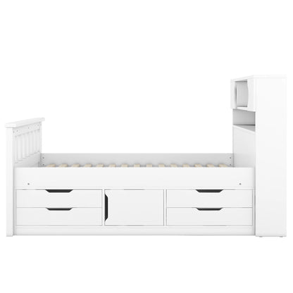 Captain Platform Bed Frame With Storage Bookcases, Shelves, And 4 Drawers