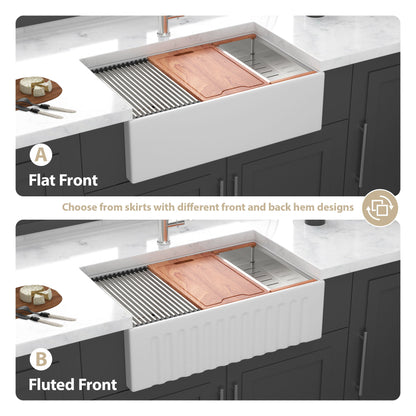Farmhouse Sink Workstation 33" Ceramic Double Bowl Kitchen Sink With Ledges - White