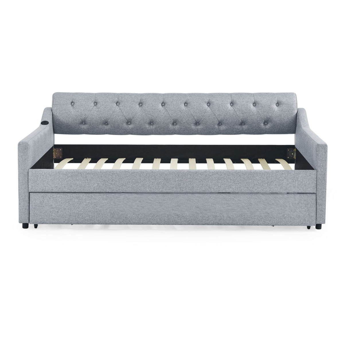 Size Upholstered Daybed With Trundle And USB Charging Armrest