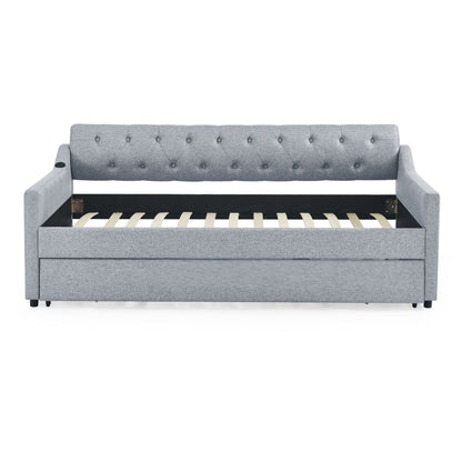Size Upholstered Daybed With Trundle And USB Charging Armrest