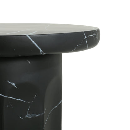 Outdoor Lightweight Concrete BMarble Effect Side Table, Living Room End Table - Black / Marble