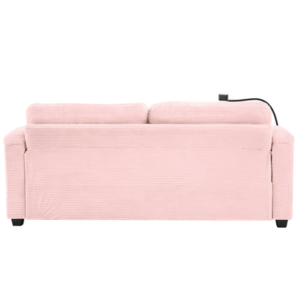 Sleeper Sofa Loveseat Sofa With Full Size Mattress, 2 USB Ports, 2 Cup Holders, 2 Side Pockets And Phone Holder