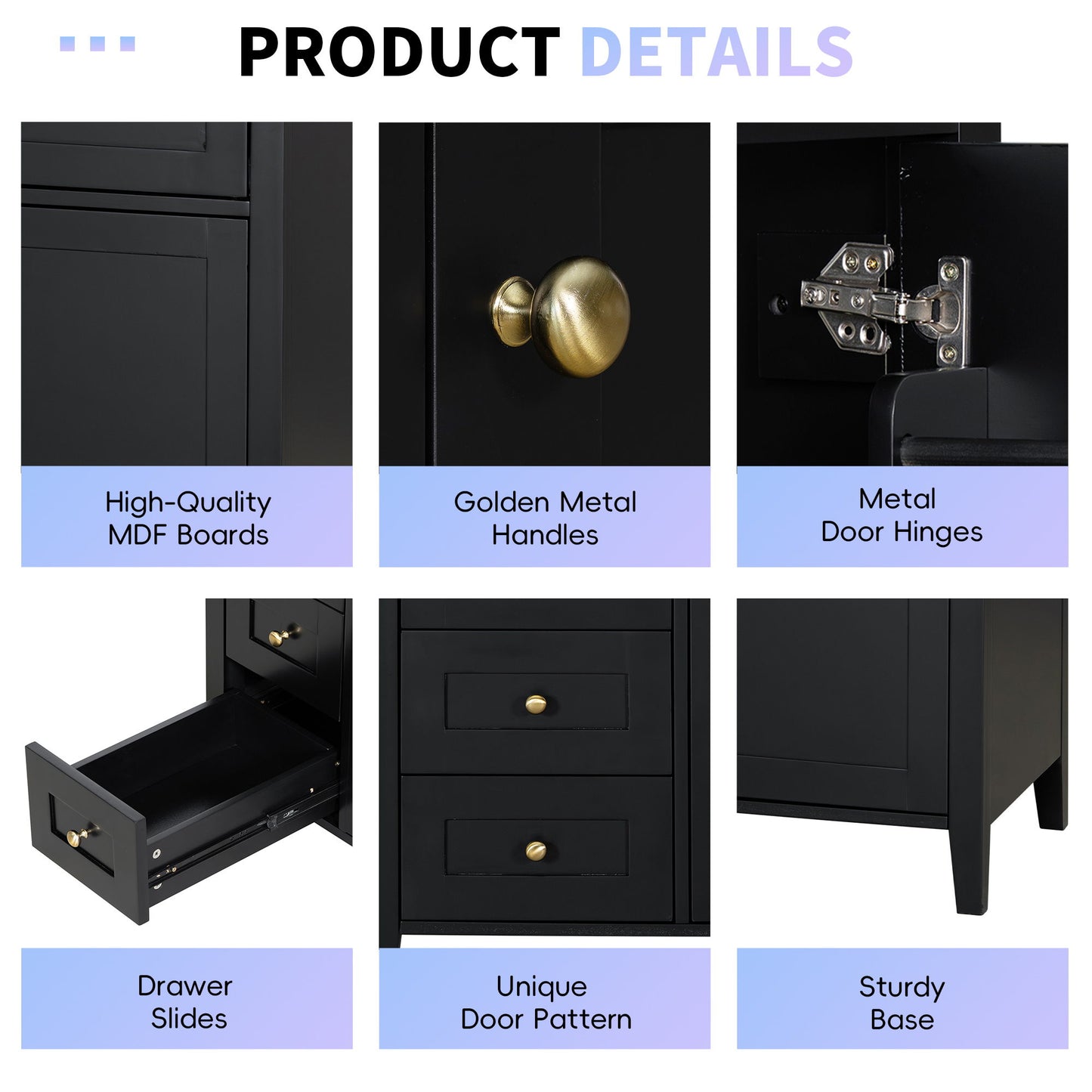 Bathroom Vanity With Sink, 3 Drawers & Cabinet With Adjustable Shelves
