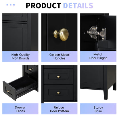 Bathroom Vanity With Sink, 3 Drawers & Cabinet With Adjustable Shelves