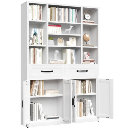 Industrial Bookcase Tall With Adjustable Shelves, Drawers & Doors