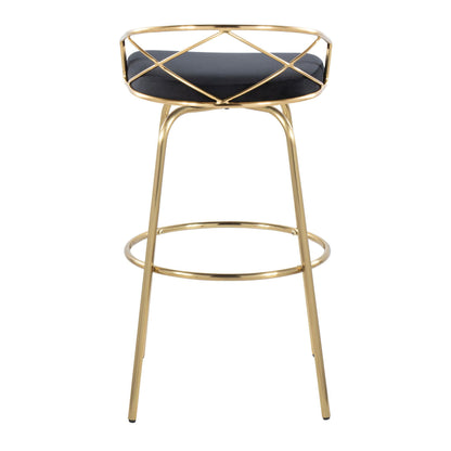 Charlotte - Glam Glam / Art Deco Fixed Height Barstool With Swivel With Round Footrest (Set of 2)