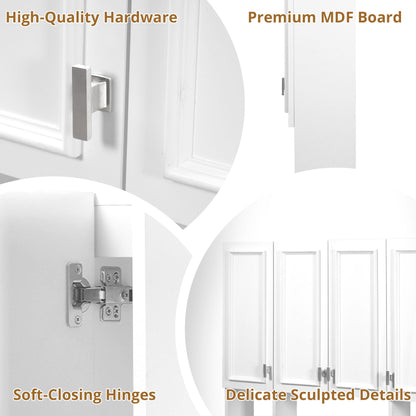 Bathroom Cabinet With 3 Adjustable Shelves Wall Mounted Medicine Cabinet, Soft Closing Hinges, Open Shelving Design - White