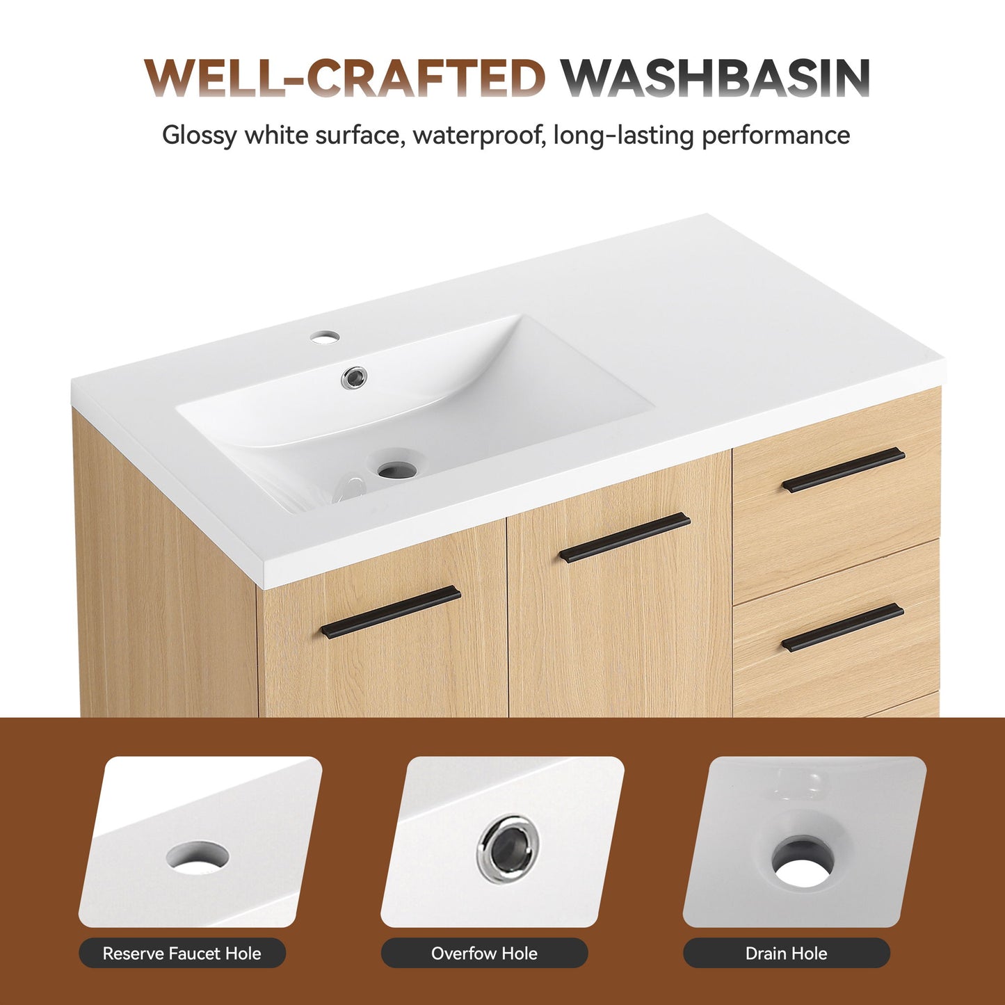 Freestanding Bathroom Vanity Set With Tall Linen Cabinet, 3 Drawers And Large Storage, Single Sink