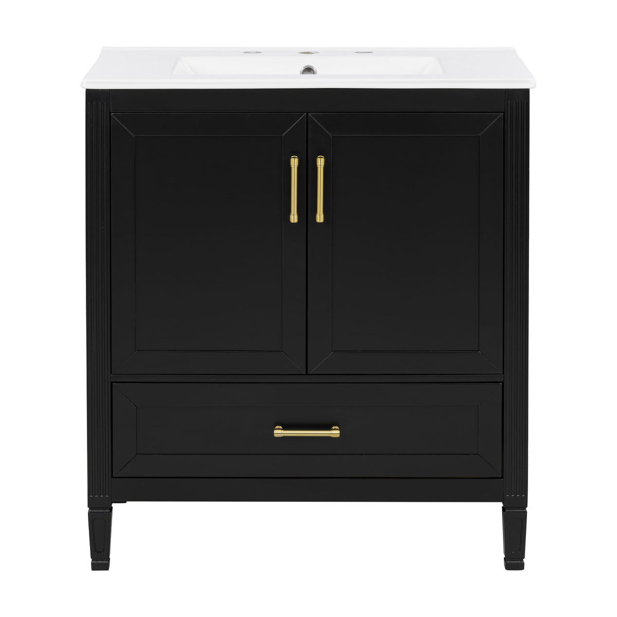 Elegant Fluted Bathroom Vanity With Sink, Soft Close Doors & Drawer