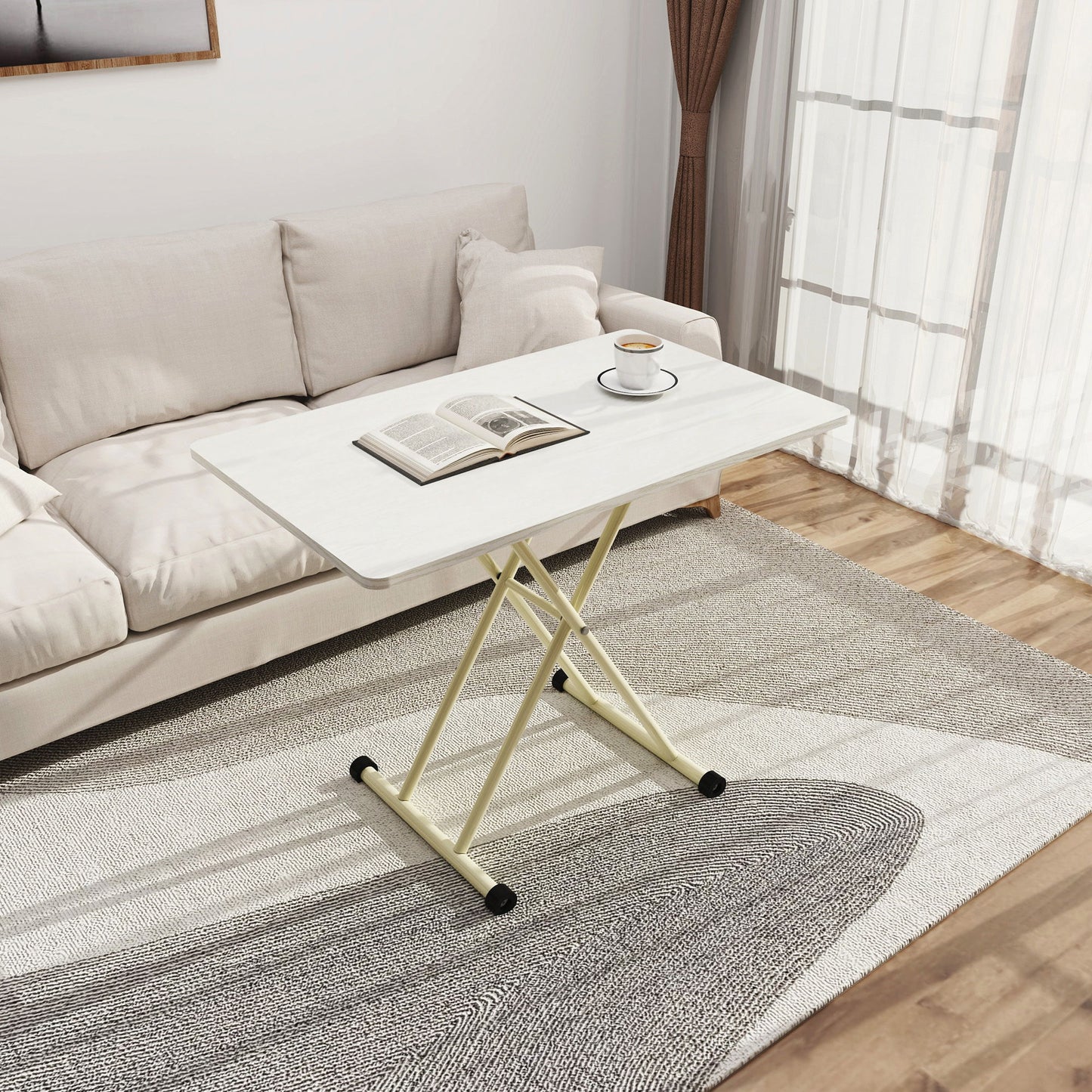 Adjustable Standing Table, Indoor & Outdoor Use, Portable With Adjustable Height - Off White / White