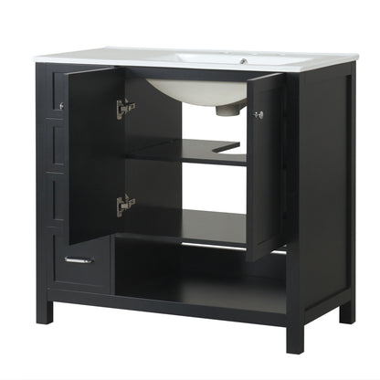 Bathroom Vanity With Sink Top, Bathroom Vanity Cabinet With 2 Doors And 2 Drawers, Open Shelf