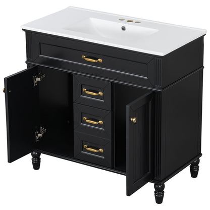 Bathroom Vanity With Sink, Flip-Out Top Drawer, Soft Close Doors, 2 Storage Drawers