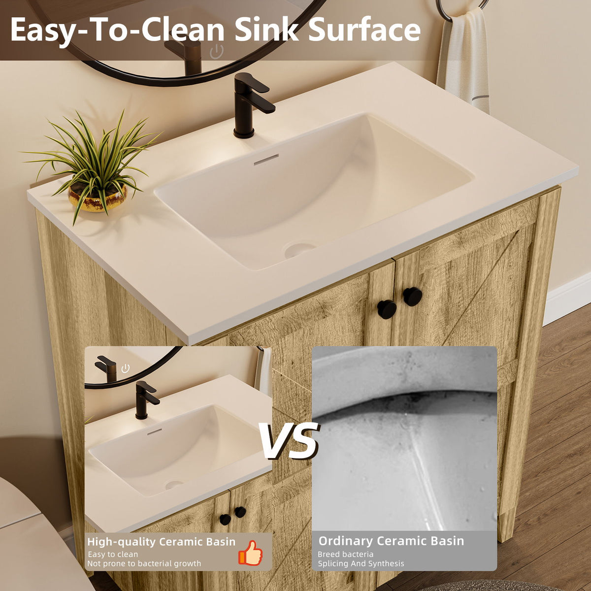 Folding Floor Cabinet With Ceramic Sink, Space Saving