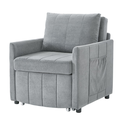 Upholstered Convertible Sleeper Sofa With 5 Position Backrest, Side Pockets, Storage
