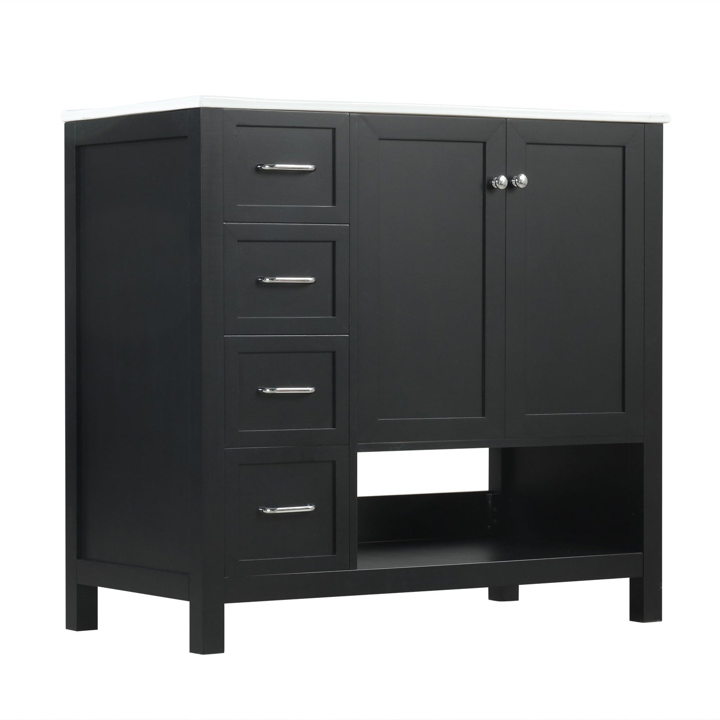 Bathroom Vanity With Sink Top, Bathroom Vanity Cabinet With 2 Doors And 2 Drawers, Open Shelf