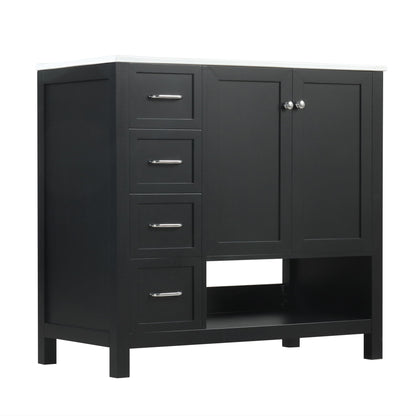 Bathroom Vanity With Sink Top, Bathroom Vanity Cabinet With 2 Doors And 2 Drawers, Open Shelf
