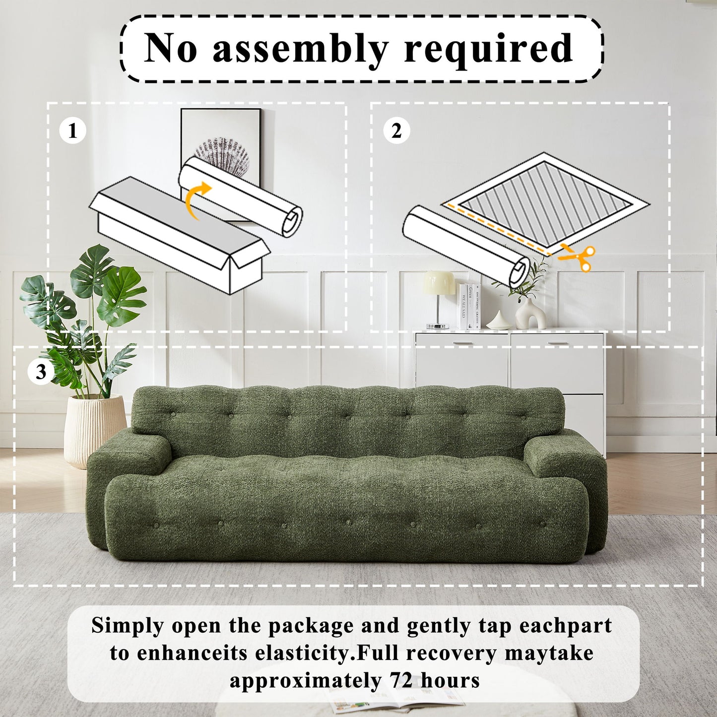 Cloud Series Minimalist Button Tufted Square Arm 3 Seater Sofa