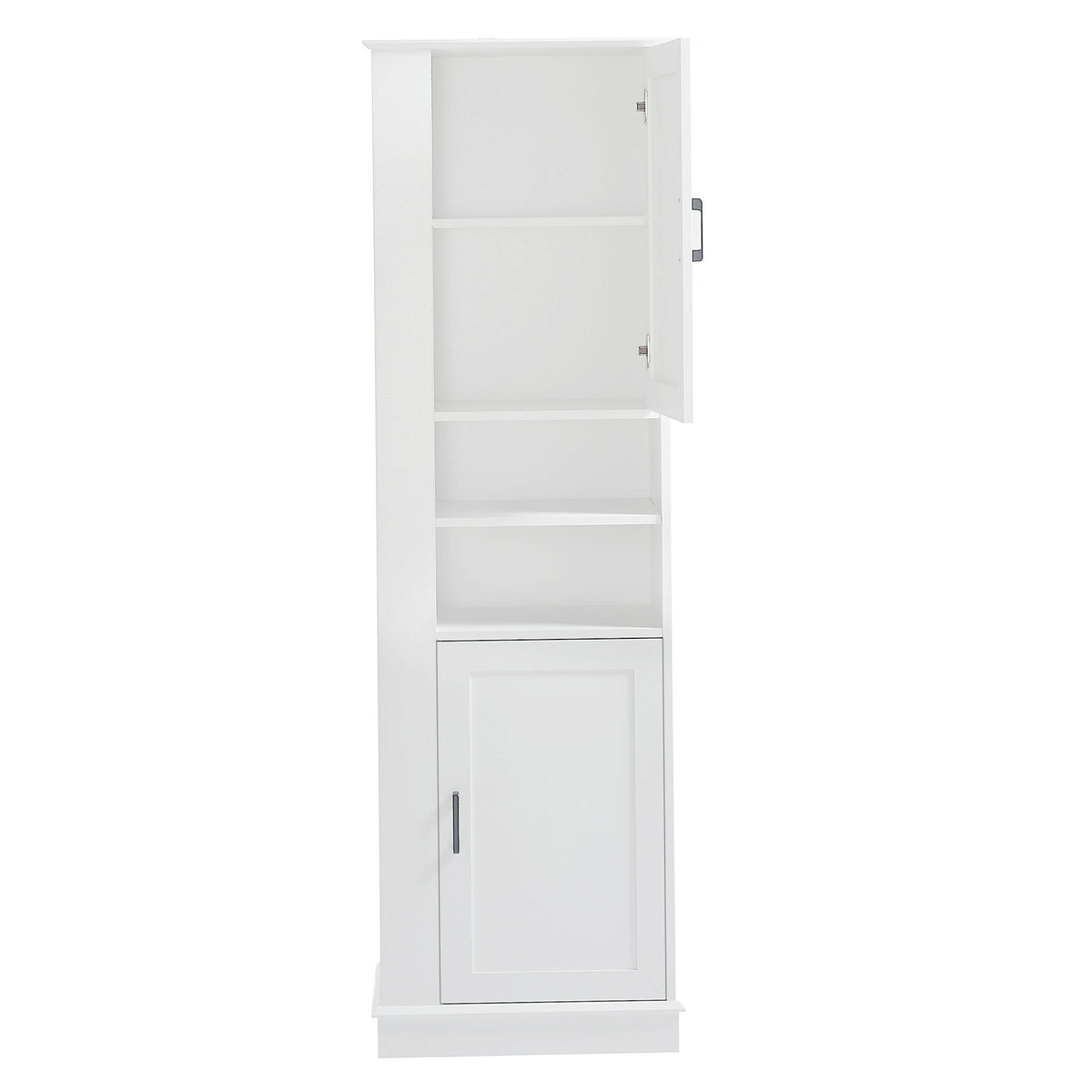 Tall Freestanding Bathroom Storage Cabinet With Adjustable Shelves And Side Hooks Board, Rectangle Design