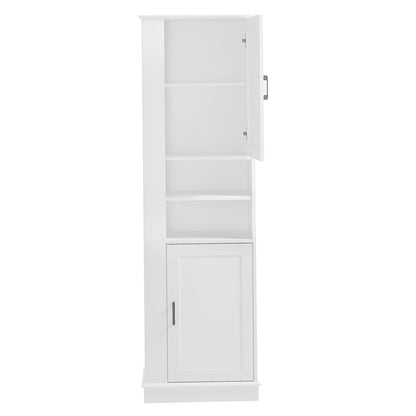 Tall Freestanding Bathroom Storage Cabinet With Adjustable Shelves And Side Hooks Board, Rectangle Design