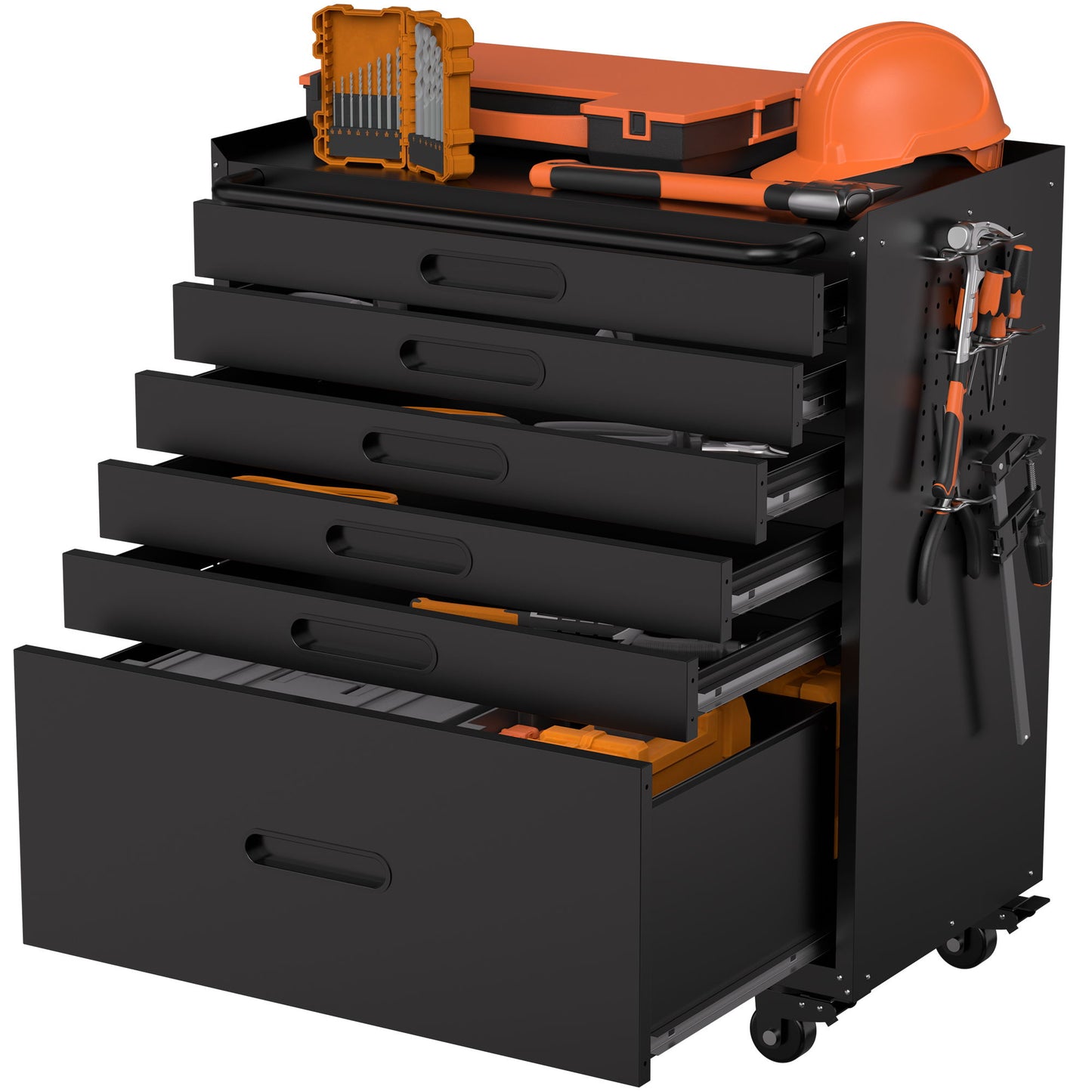Rolling Tool Cabinet Heavy Duty Garage Storage With Lockable Doors & Drawers