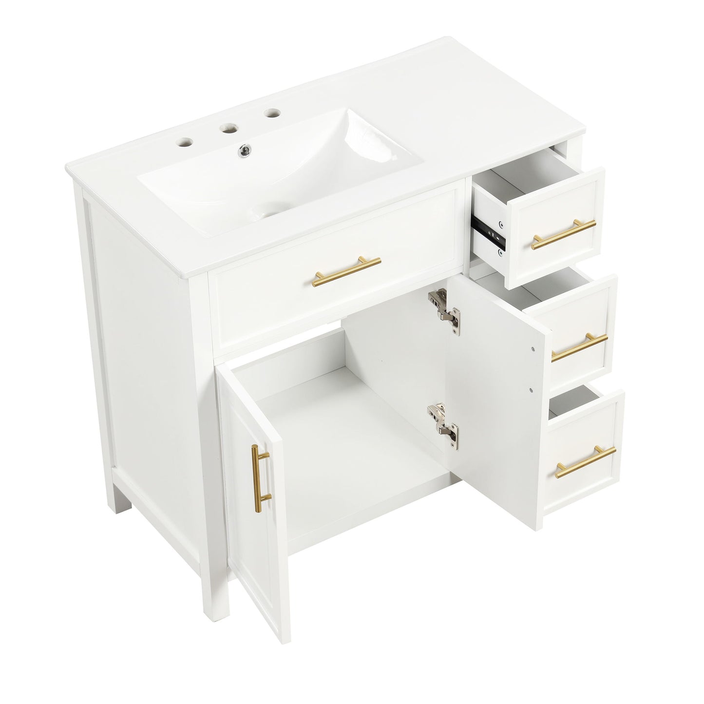 Modern Bathroom Vanity With Sink Top, 2 Doors And 3 Drawers