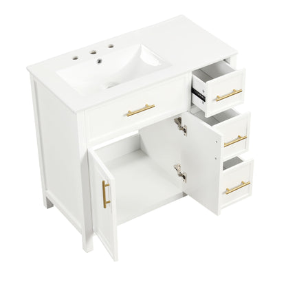 Modern Bathroom Vanity With Sink Top, 2 Doors And 3 Drawers