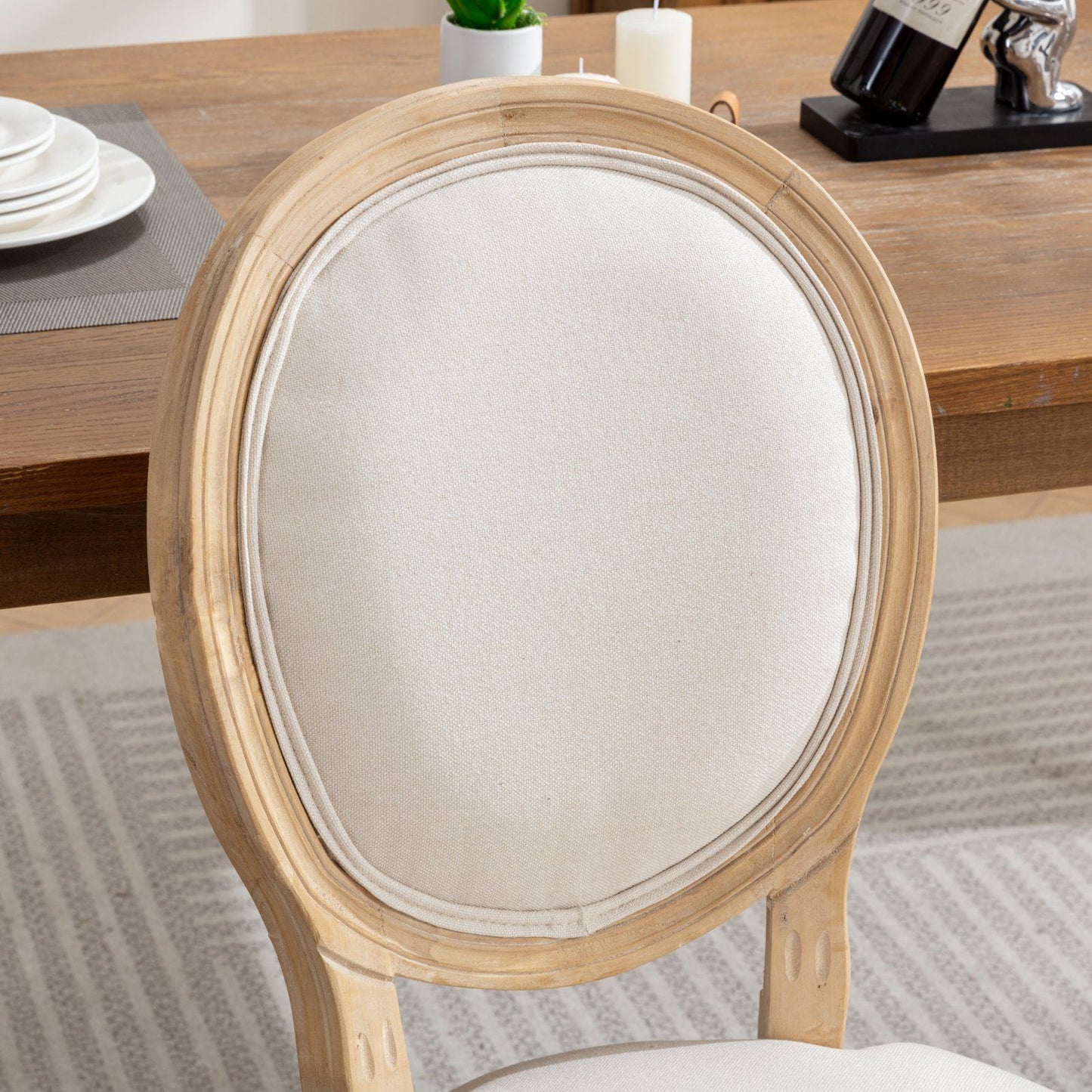 French Style Solid Wood Frame Antique Painting Fabric Back Dining Chair (Set of 2)
