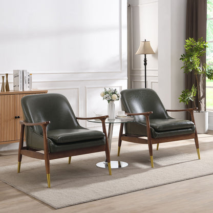 Mid - Century Accent Chair With Cushioned Seat, Brass Tipped Legs