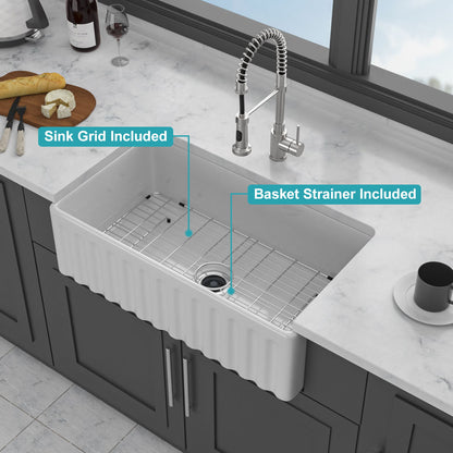 Sink - Apron-Front Reversible Single Bowl Kitchen Sink With Smooth And Ribbed Finishes - White